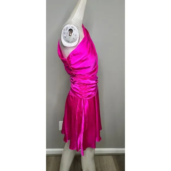 Amanda Uprichard Hot Pink Silk One-Shoulder Mini Dress Size Small - Picture 6 of 8